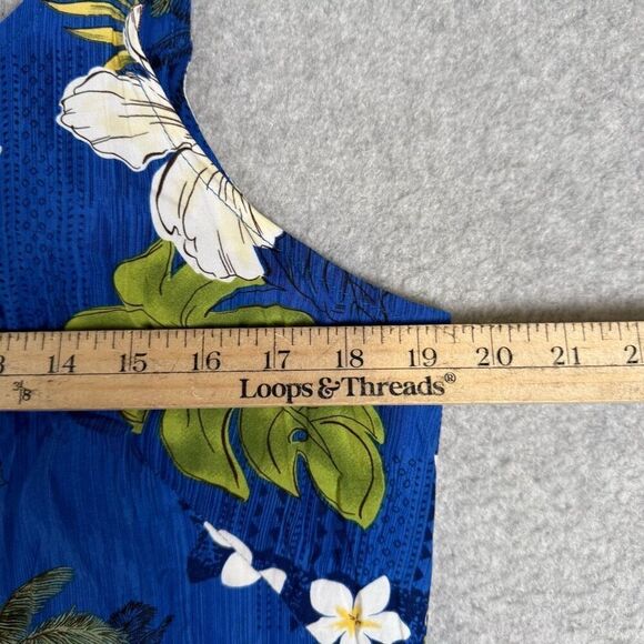 Bishop St Apparel Womens Large Hawaiian Print Mini Dress Blue Green Palm Trees - Picture 5 of 6